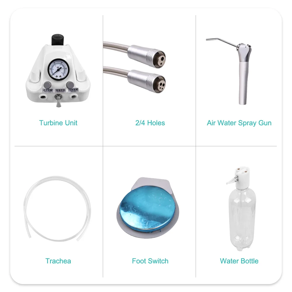ELIJAH Portable Dental Turbine Unit Work with Air Compressor 3 Way Syringe 2/4 Holes Handpiece Tubes Teeth Whitening Dentistry