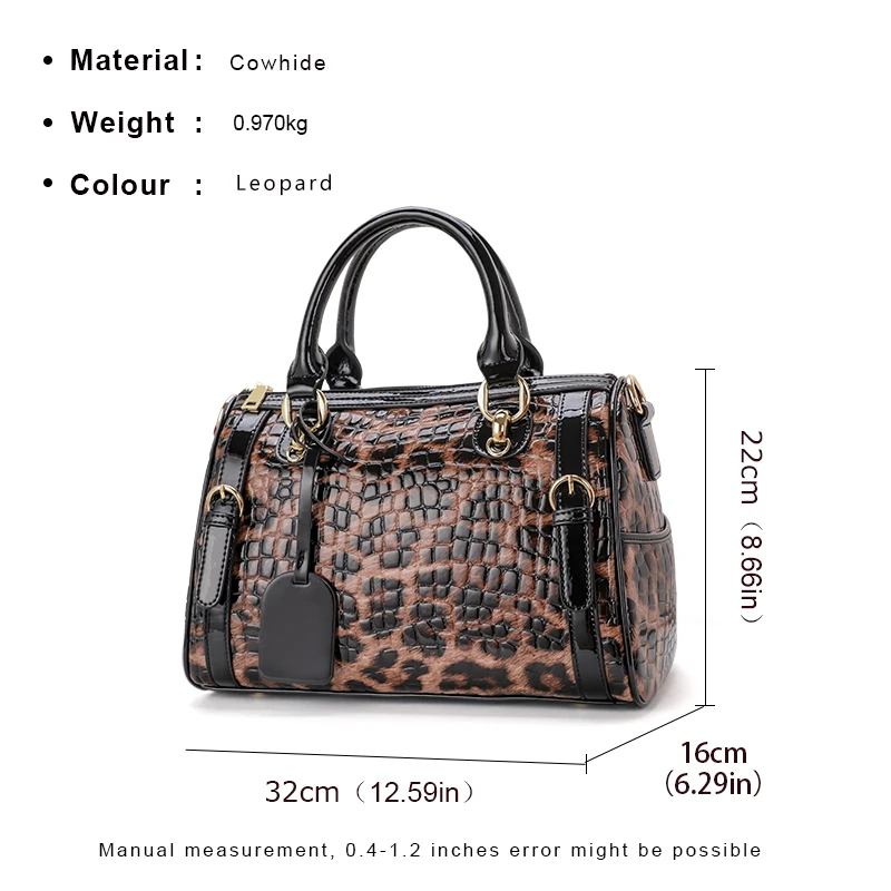 Leather Women\'s Bag Leopard Pattern Handbag Large Capacity Pillow Bag Fashion Trend Cowhide One Shoulder Crossbody Bag