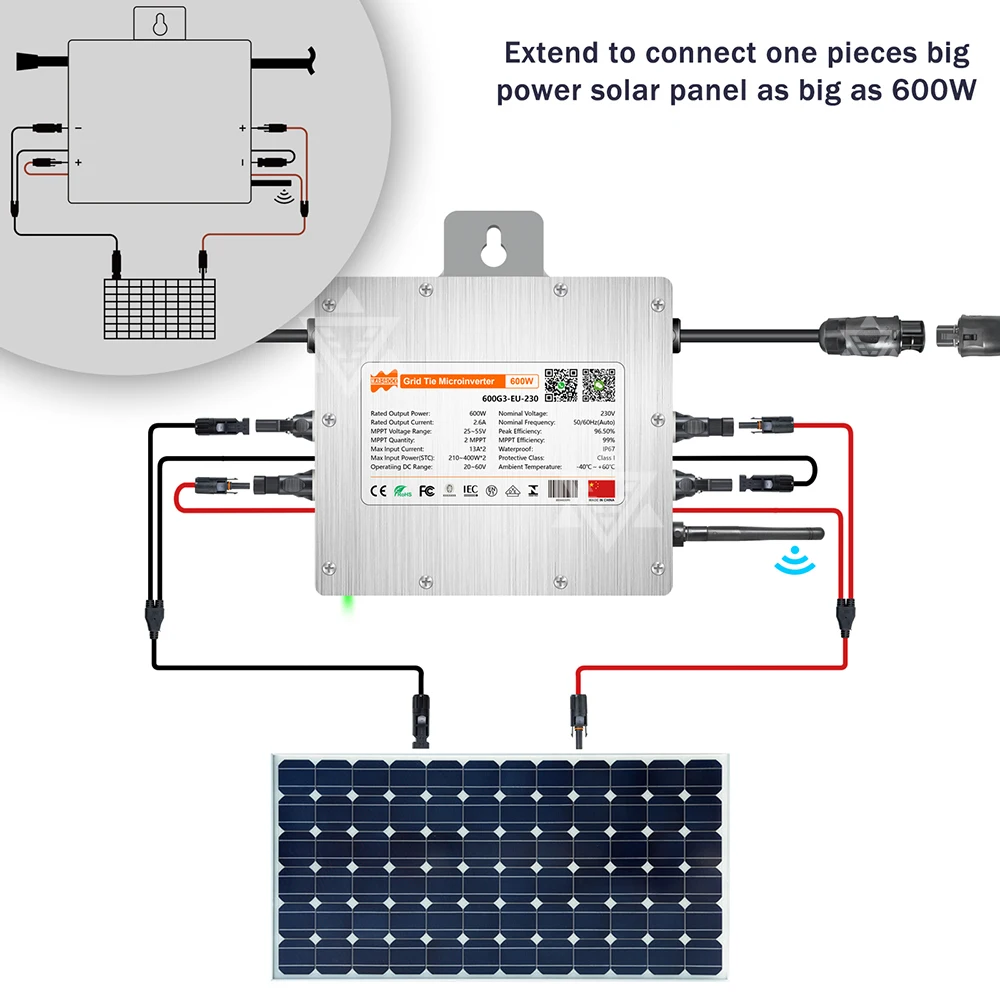 Deye 600 W Solar-Grid-Tie-Wechselrichter 20–60 V DC zu AC 230 V, zwei MPPT IP67 integriertes WLAN, Versand aus EU-Grid-on-Smart-Mikrokonverter – Detail 11