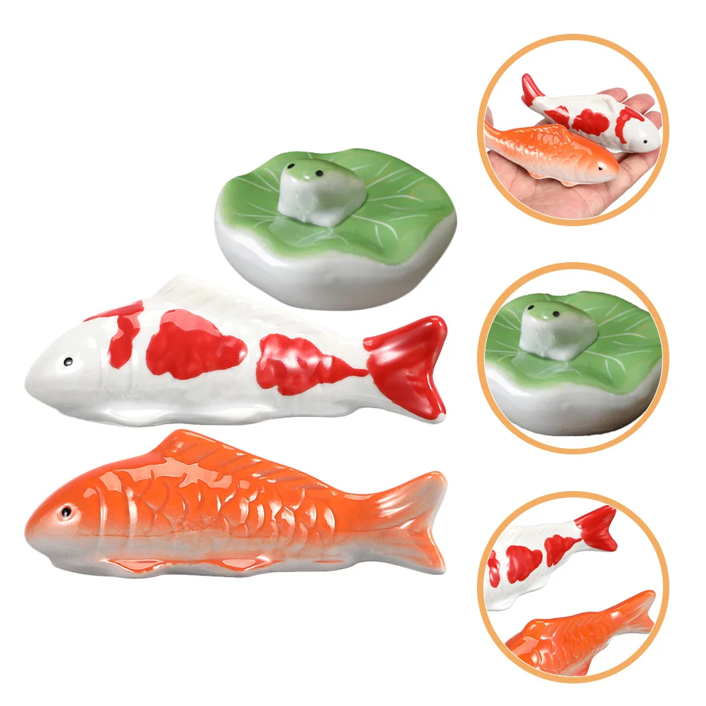 

3Pcs Floating Ceramic Fish Decor for Fish Tank Garden Pond Fade Resistant Crafted Koi Red Spotted with Leaf Frog Detail
