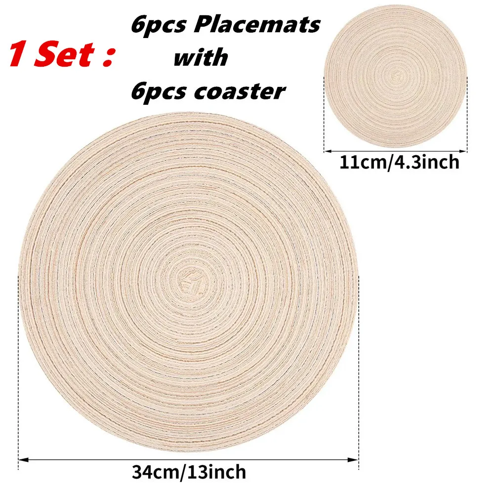 Round Braided Set of 6 Washable Round Placemats for Christmas Kitchen Wedding Dining Table 34cm Woven Heat Resistant Place Mats