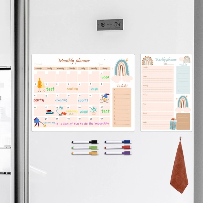 Magnetic Calendar Whiteboard Sticker Fridge Weekly Monthly Planner Calendar For Kitchen Grocery Shopping List To-do-list Board