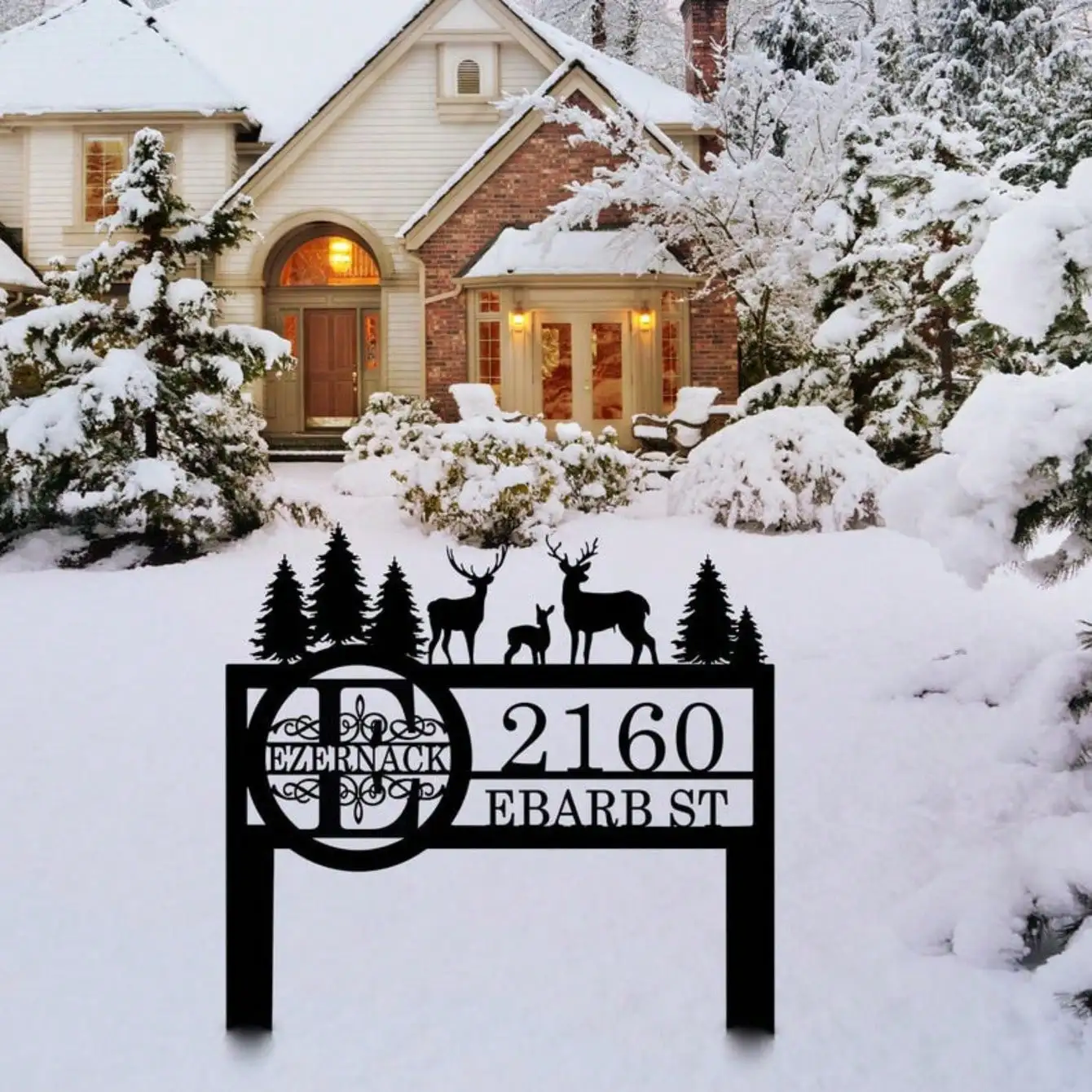 Personalized Metal Deer Forest Yard Sign Address Plaque Outdoor Holiday Xmas Decor Gift Family