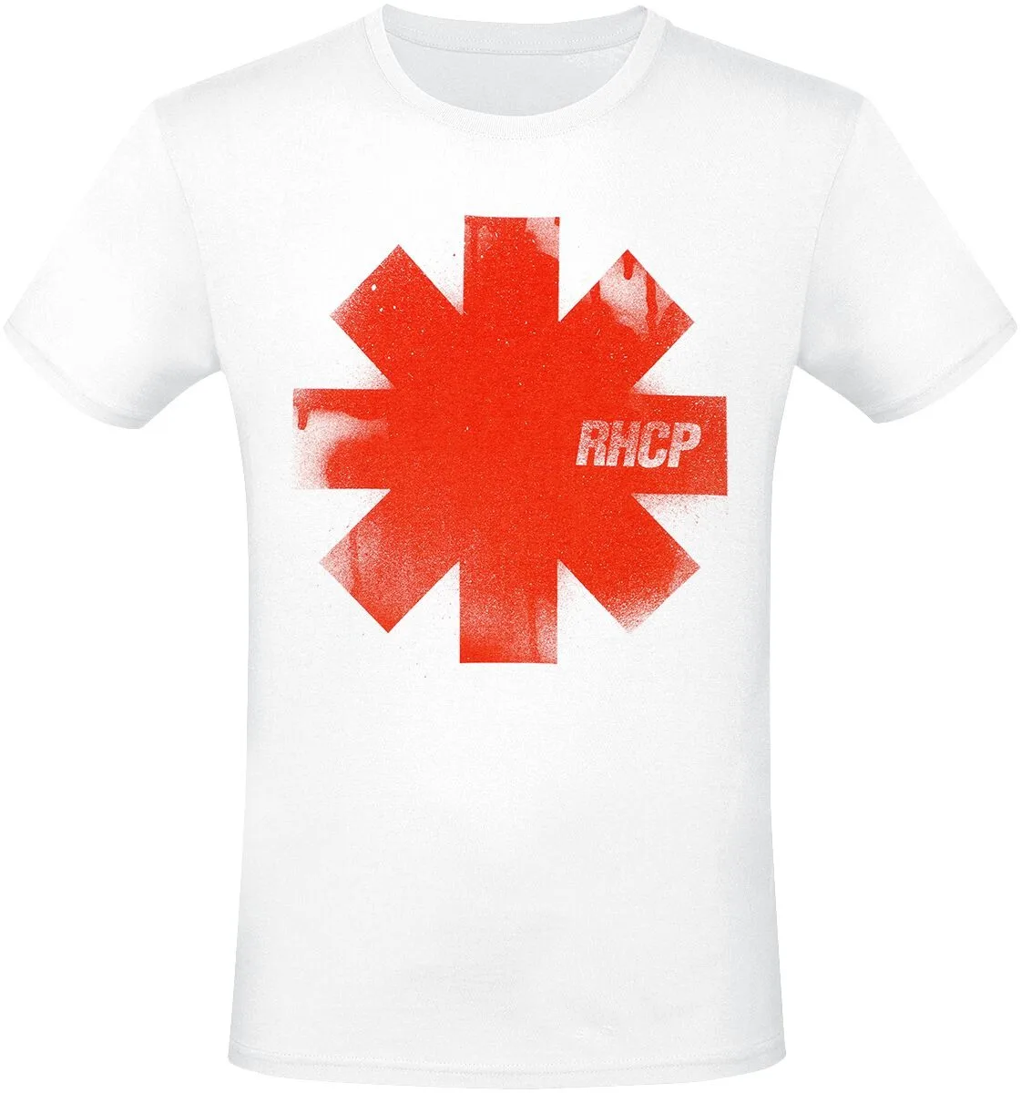 Unisex White T-shirt Red Hot Chili Peppers Spray Paint Asterisk Print Street Rock Style Tee