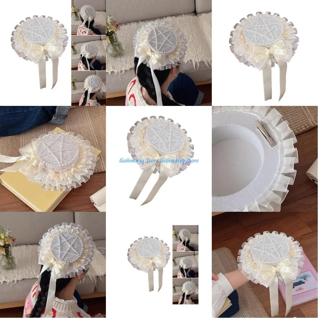 

573B Elegant Pearls Lace Small Hat Hair Accessory Portable Decoration for Themed Gatherings and Performances