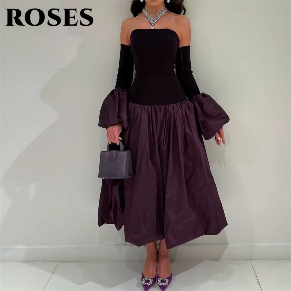 

ROSES Grape Prom Dress A-Line Celebrity Dresses Off the Shoulder Women's Evening Dresses Pleats Satin Formal Gowns Customized