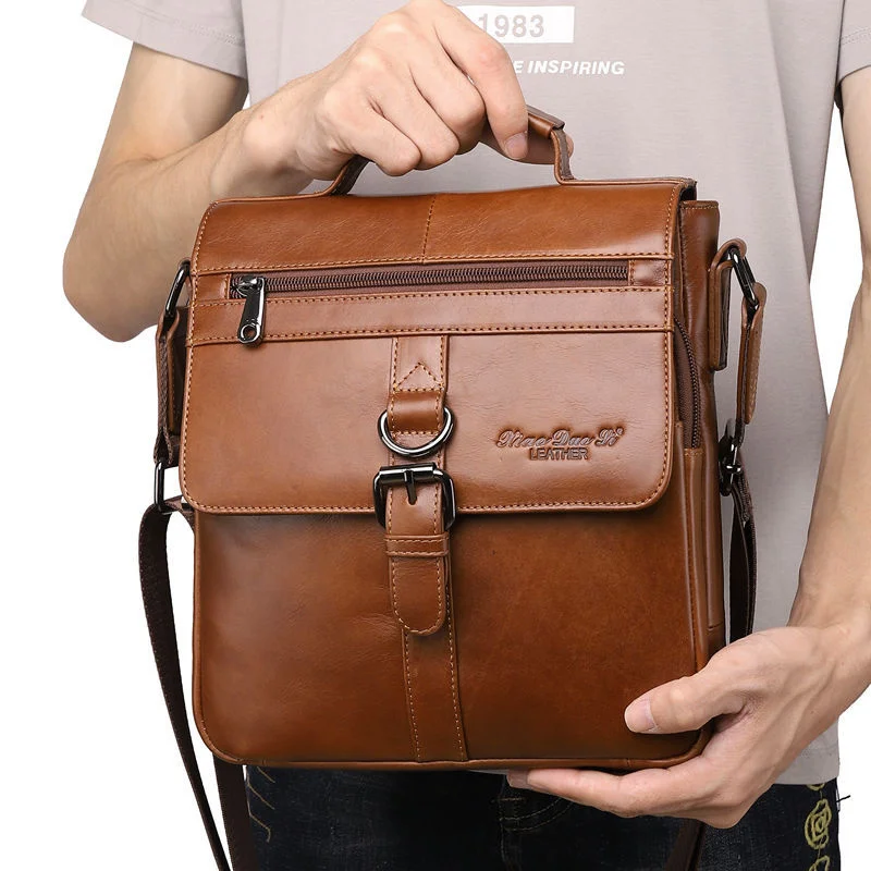 Genuine Leather Men Shoulder Messenger Bag Large Capacity Crossbody Bag Cowhide Handbag Tote Bag Business Male Briefcases