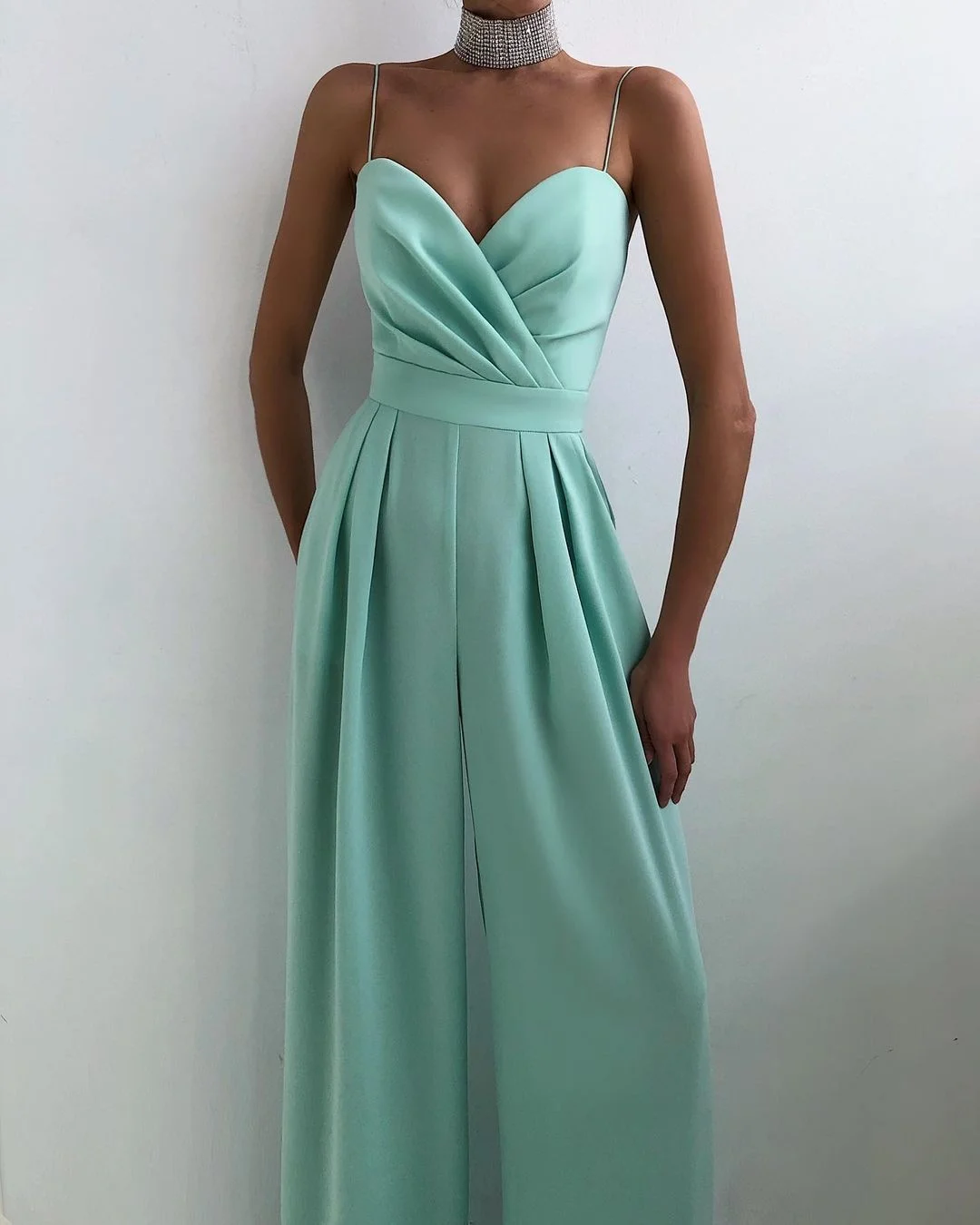 Elegant Jumpsuit Women Summer Solid Sexy Sleeveless Sling Wrapped Chest High Waist Rompers Casual Party Female Jumpsuit