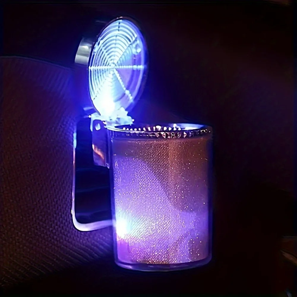 pc Colorful Car Accessories LED Lights Ashtray Creative Light-up Ashtray With Cover Car Air Outlet Cup Holder Dual-use Car Inter