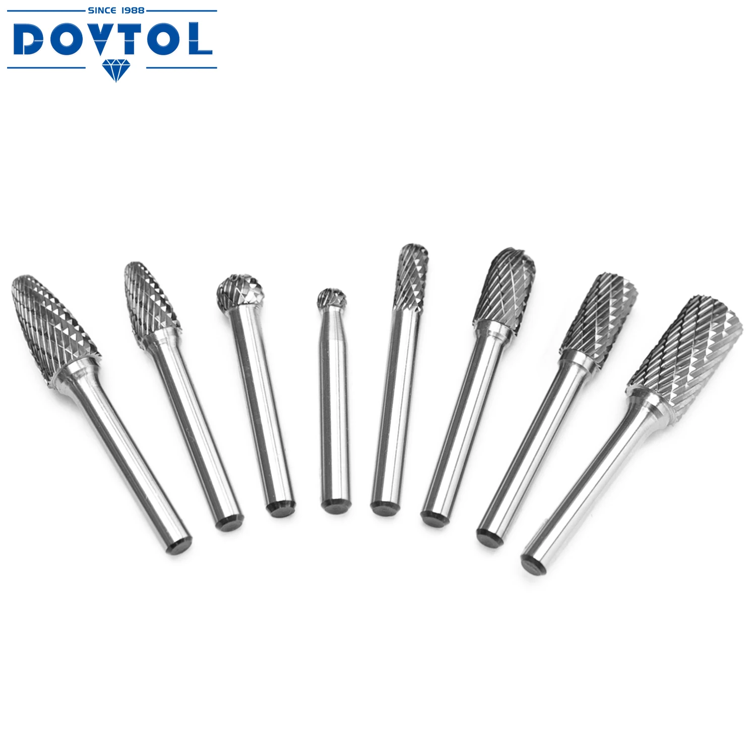 Carbide Burr Set 8pcs with 1/4''Shank Double Cut Solid Power Tools Tungsten Carbide Rotary Files Bits for Die Grinder Metal Wood