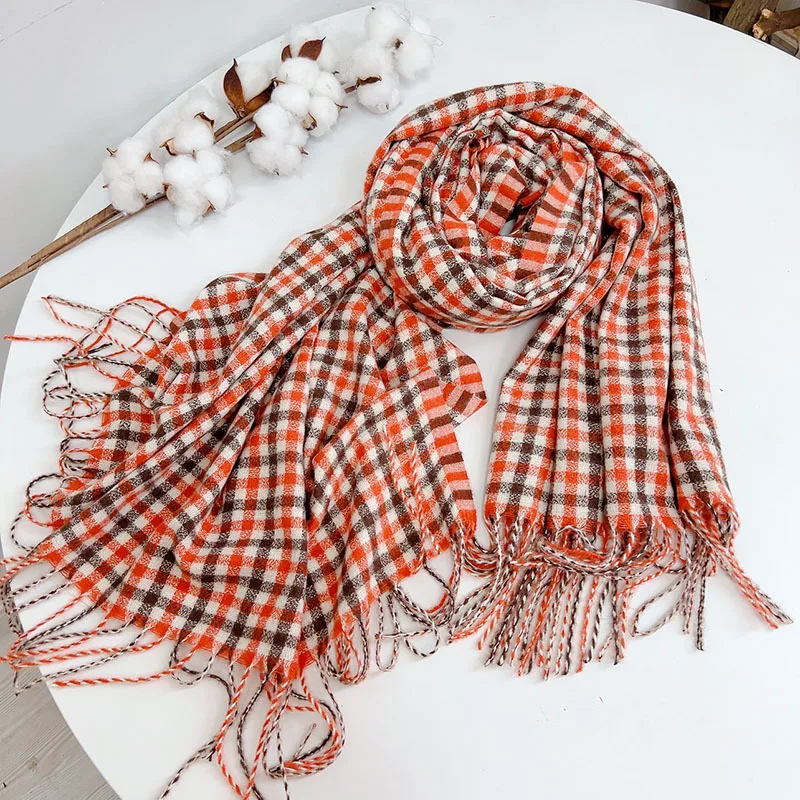 Plaid Keep Warm Scarf For Women Thick Cashmere-like Showl