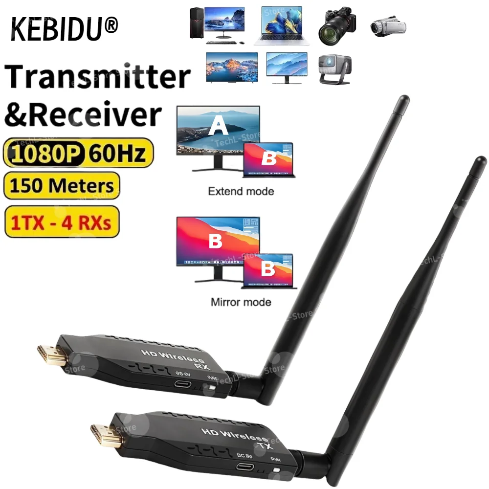5G 50m Wireless Wifi HDMI Video Transmitter Receiver Extender TV Stick Dongle Adapter for Camera DVD Laptop PC To TV Projector