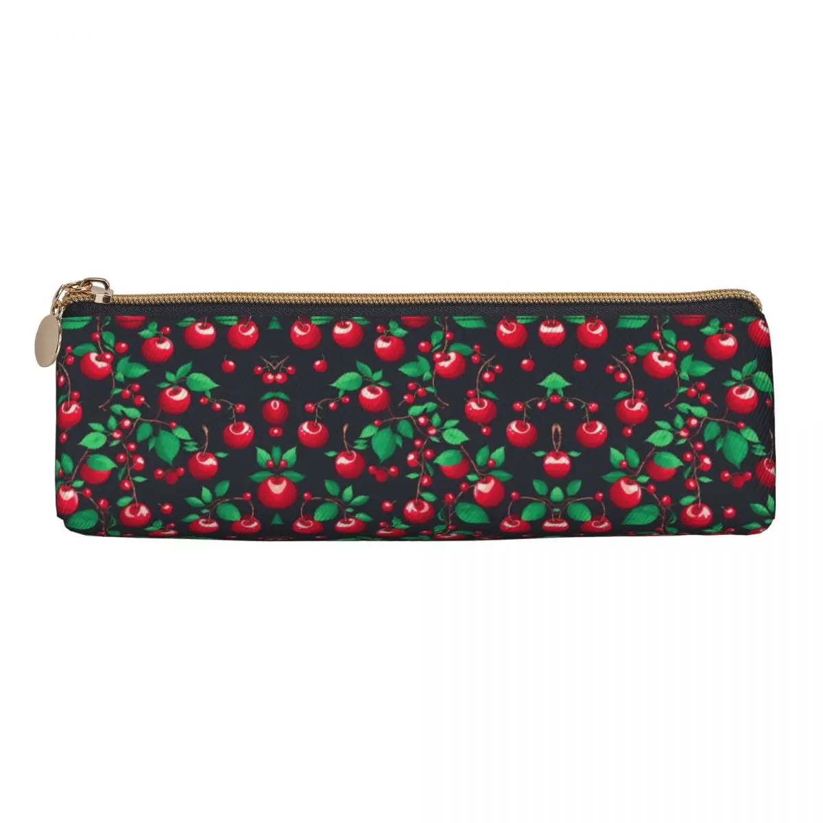 Retro Pencil Case Cute Cherries Print Pencil Box Green Leaves School Pencil Cases Girls Boys Triangle Graphic School Stationery