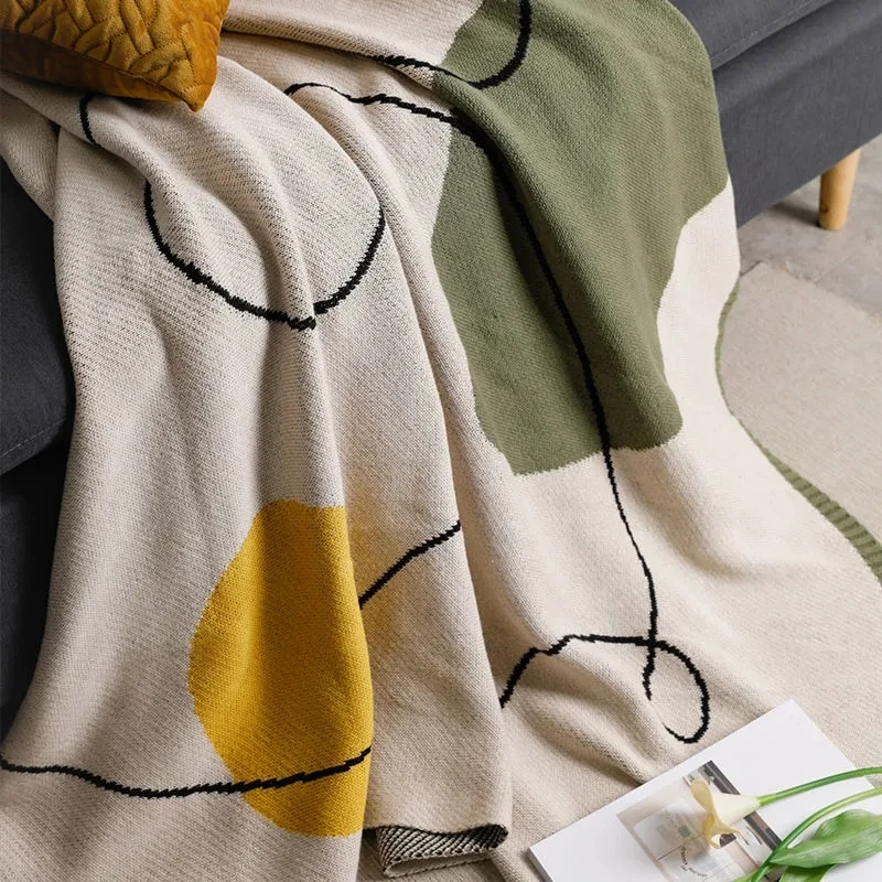 Abstract Knitted Throw Blanket for Couch Bed Soft Cozy Knit Blanket Lightweight Decoration Blanket for Men and Women Blanket