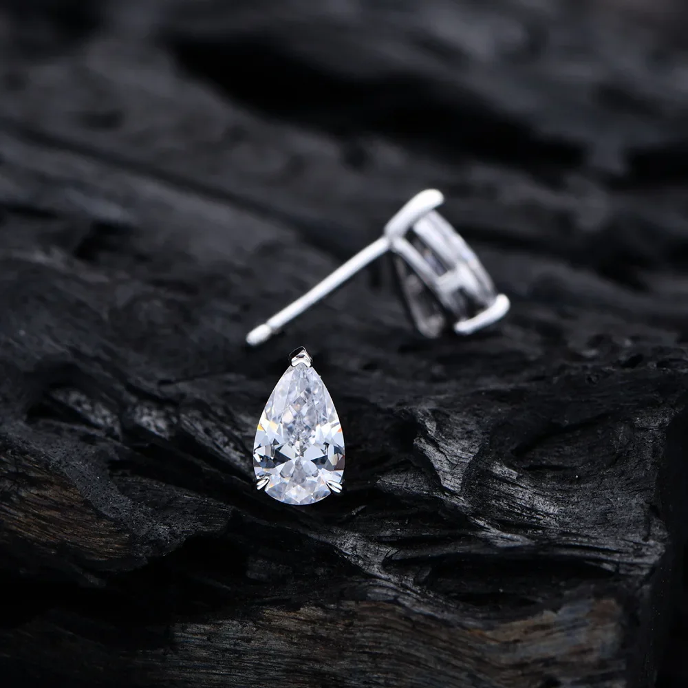 S925 Prata Pura Água Gota Ear Stud, Pear Shaped, Diamante de alto carbono, clássico e Versatilidade Popular, novos modelos