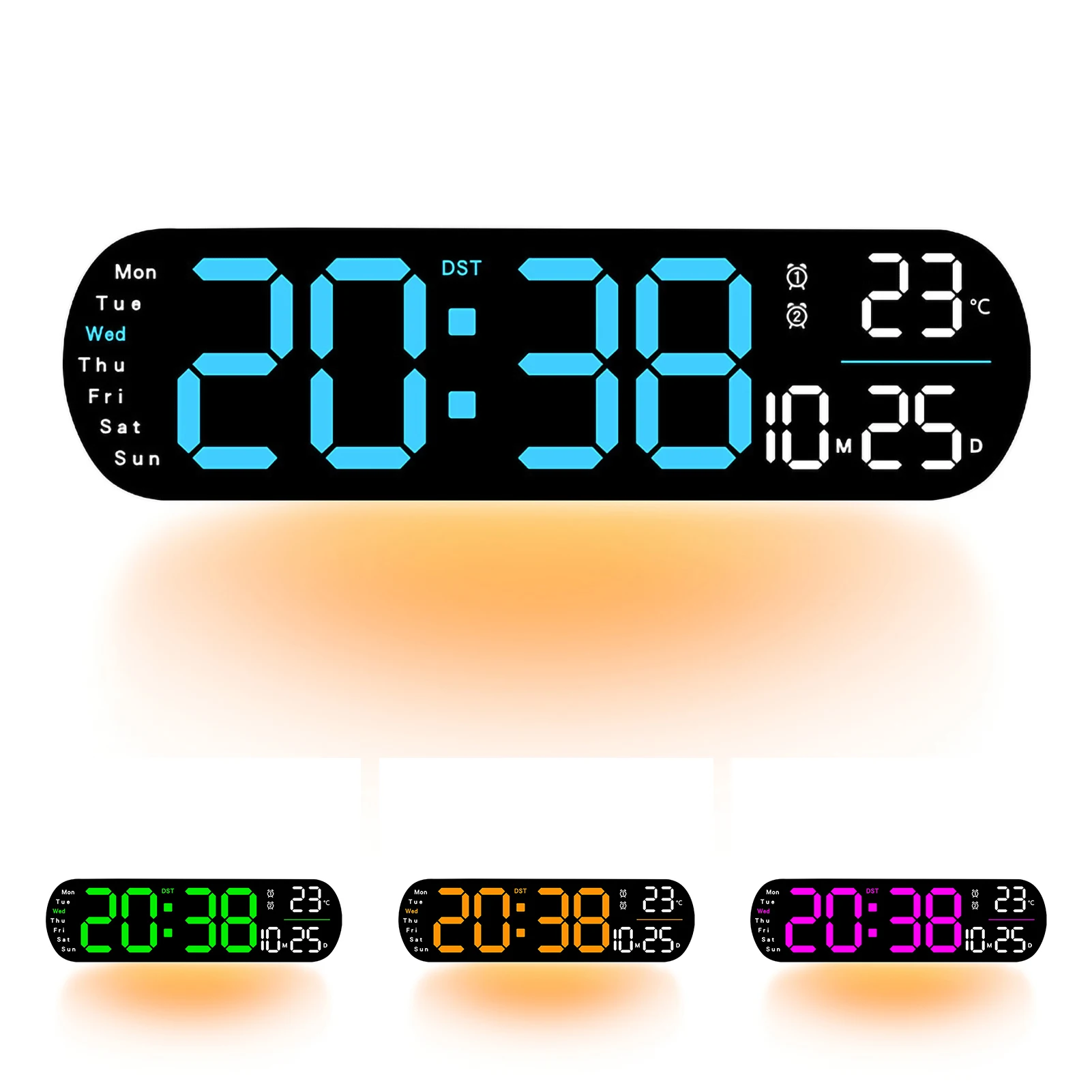 Large Digital LED Wall Clock with Atmosphere Light Color Changing Electronic Alarm Clock Temperature/Date/ Week Display