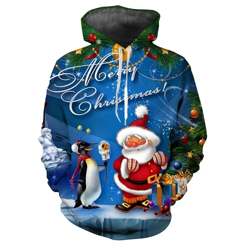 

Christmas Santa and Elk Element 2024 Y2K Winter Warm Hoodie Fashion Pullover Casual Trend Fashion Top Hooded Adult Fashion