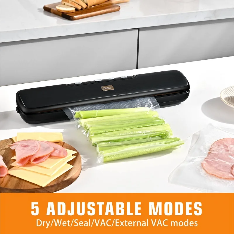 5mm Heating Line Vacuum Sealer Machine for Kitchen Food Storage Dry/Wet/Seal/Vac/External Vac Modes With 15pcs Vacuum Seal Bags