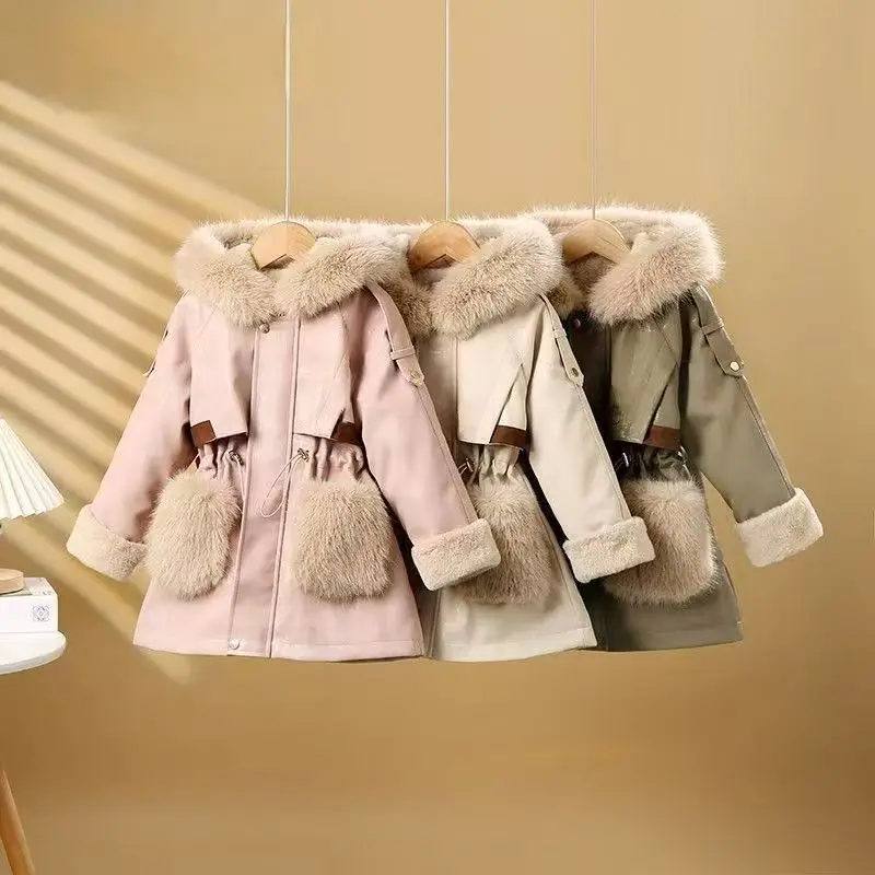

Girls' Autumn And Winter New Plush Western Style Parka Children's Korean Version Medium Long Plush Jacket