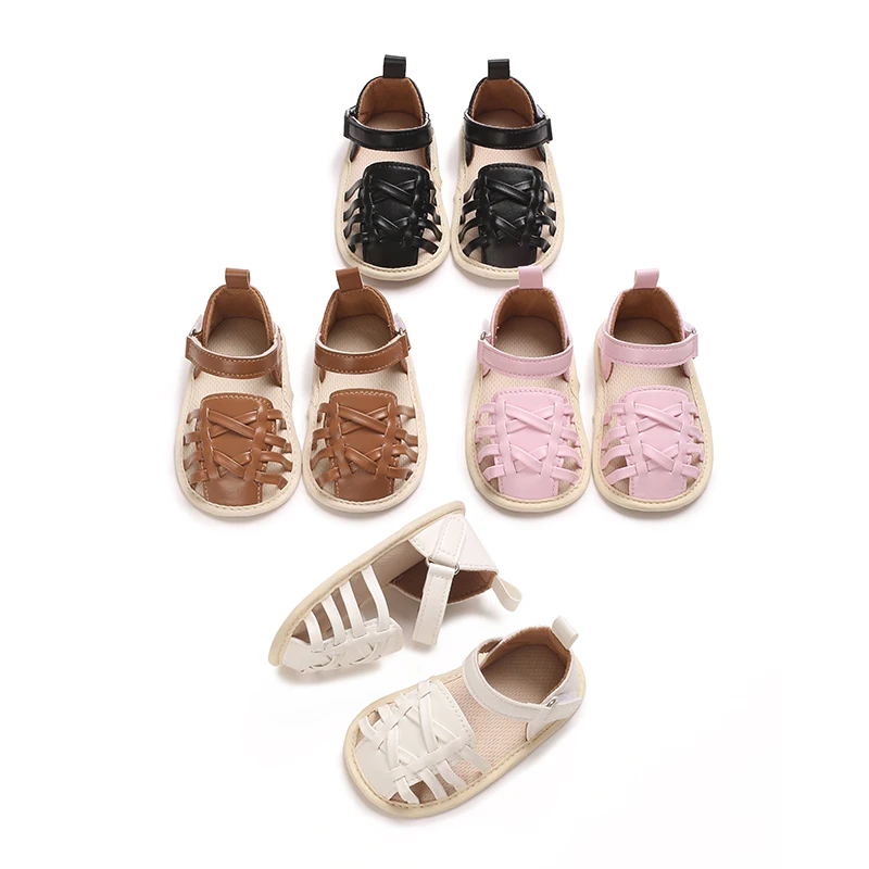 

Fashionable solid color 0 children's shoes 0-18M newborn summer hollow sandals children's shoes soft sole