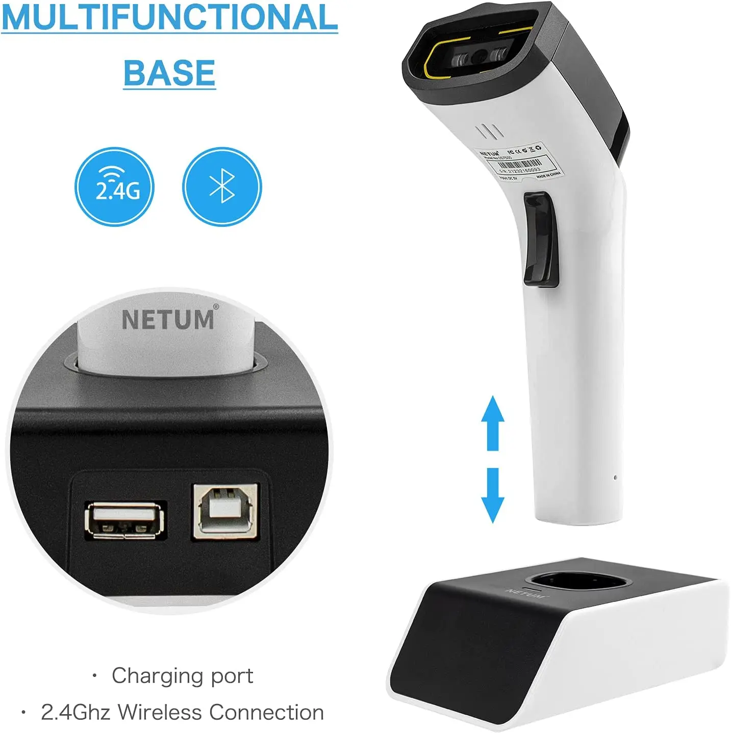 NETUM DS500 Handheld Wirelress CCD Barcode Scanner AND DS5000 Bluetooth 1D Bar Code Reader with Charging Dock for IOS Android