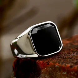 2024 New Fashion Stainless Steel With Zircon  Black Agate Stone Wedding Engagement Bands Rings High Quality Wholesale Gift