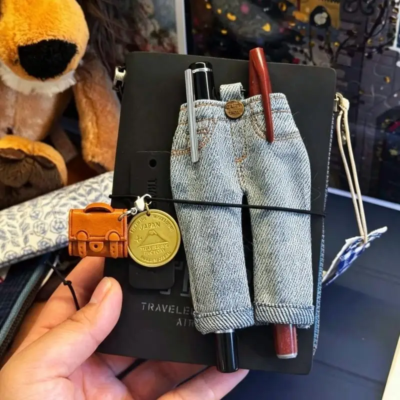Vintage Mini Denim Pants Pen Holder Clip Cute Jeans Shape Pen Organizer Keyring Portable Fabric Stationery Bag For Student Gift