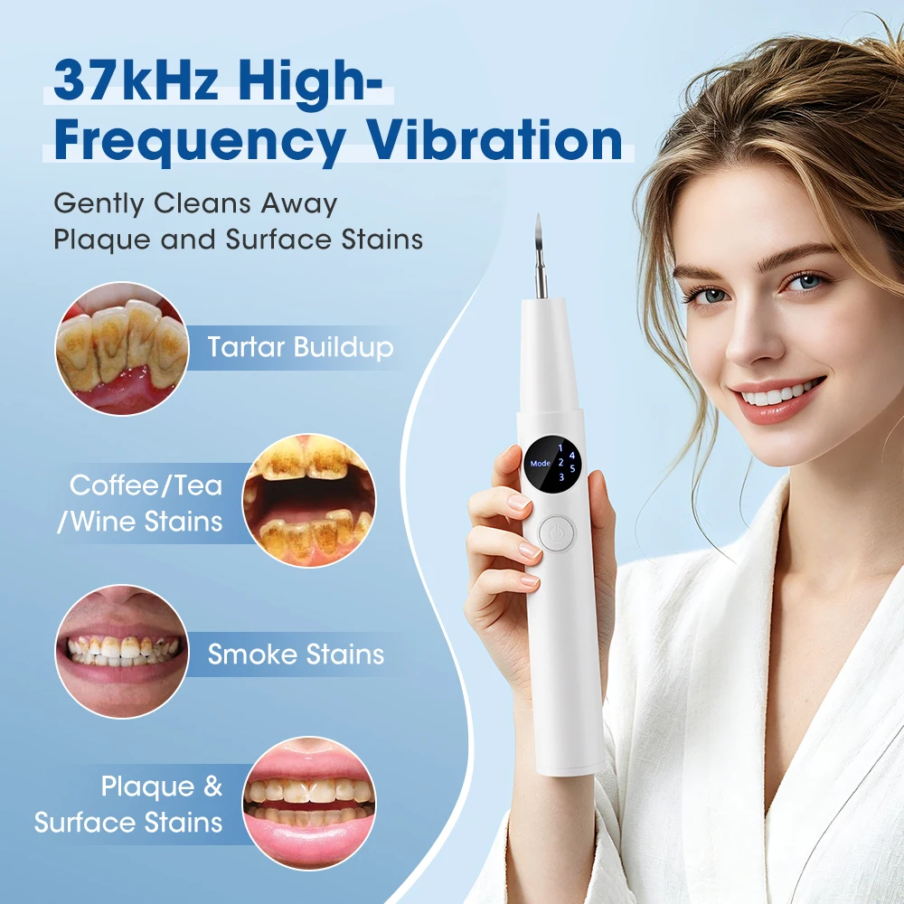 Ultrasonic Dental Scaler 5 Modes Electric Teeth Plaque Cleaner Tartar Remover Teeth Cleaning Kit Teeth Whitening Oral Care