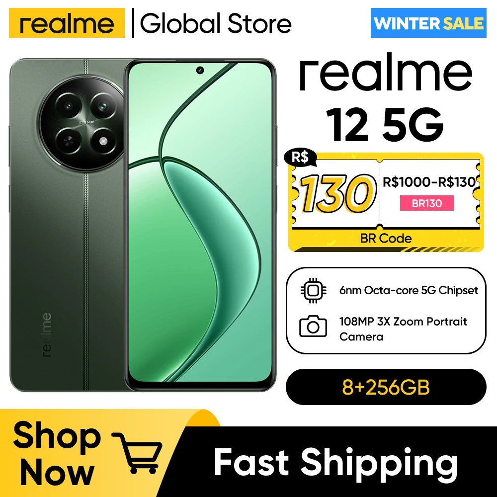 realme 12X 5G 6.67'' 120Hz Display Moblie Phone 8GB 256GB Octa-Core Smartphone 50MP Camera 5000mAh 15W FastCharge