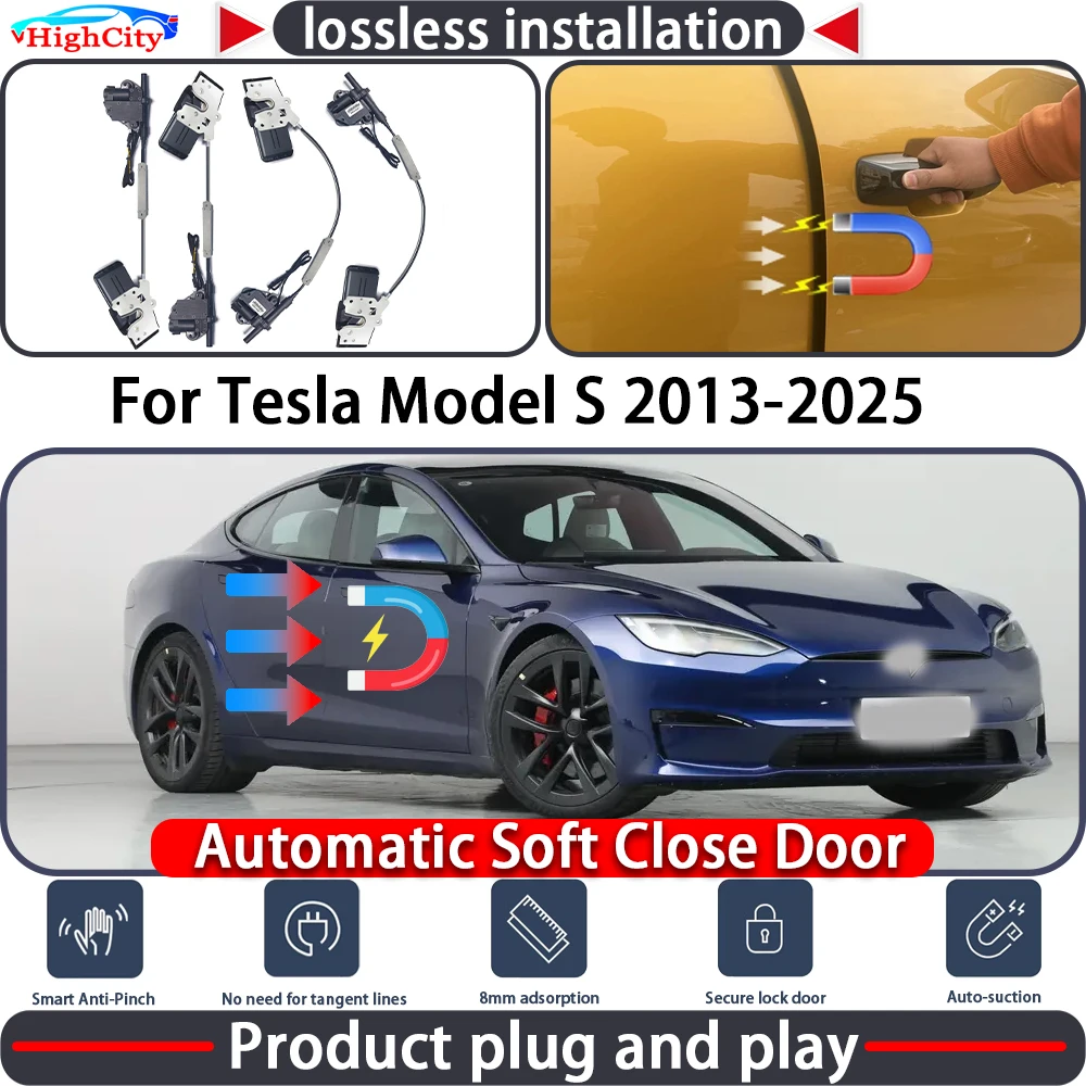 HighCity Electric Closing Door Lock Actuator for Tesla Model S 2013-2025 Soft Close Power Latch System Auto Pull Door Kit