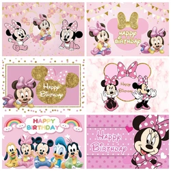 Disney Pink Baby Minnie Mickey Mouse Gender Bow Tie Cartoon Background Girls Shower Birthday Party Custom Banner Backdrop