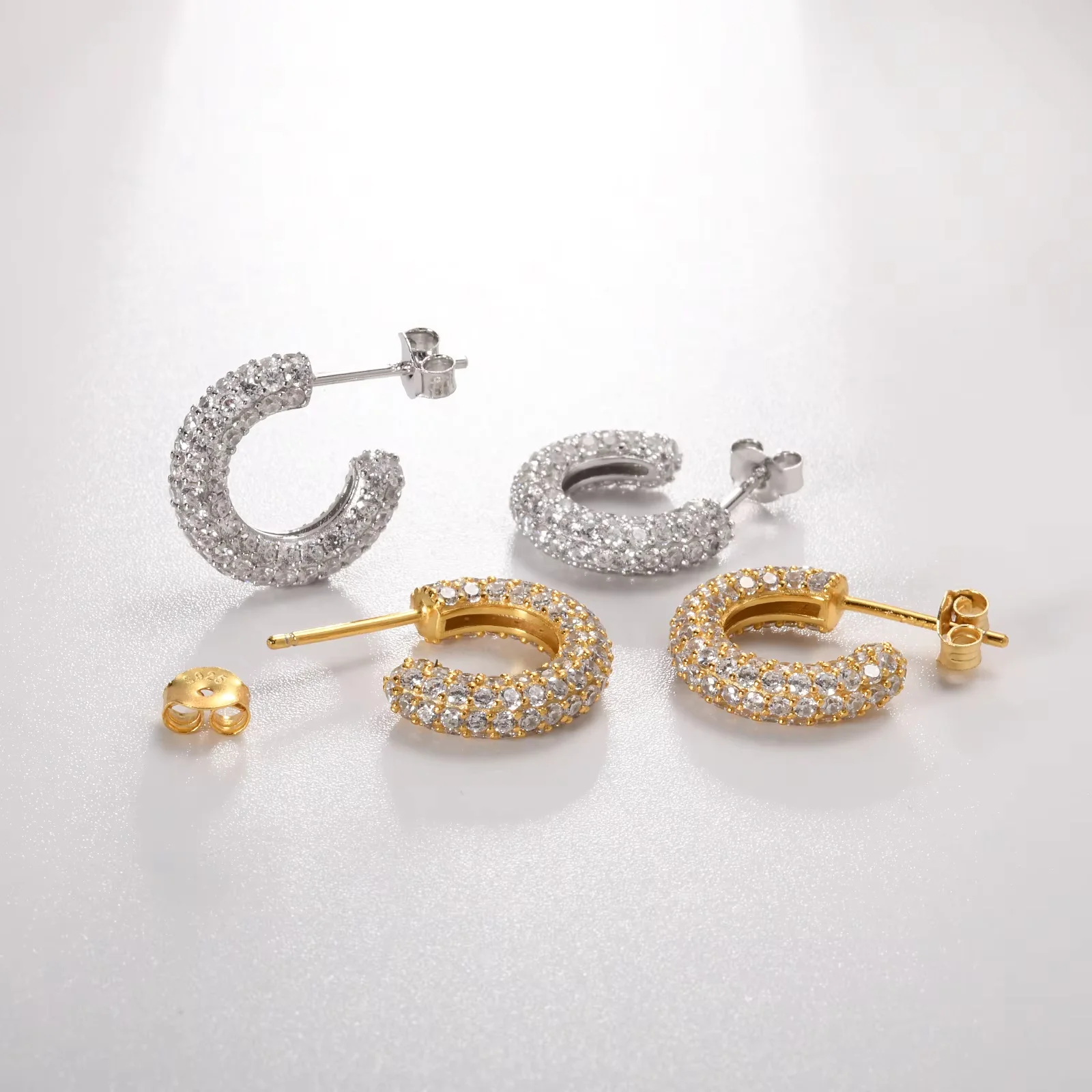 Micro Pave Luxury Cubic Zirconia Fashion C Shape Stud Earrings