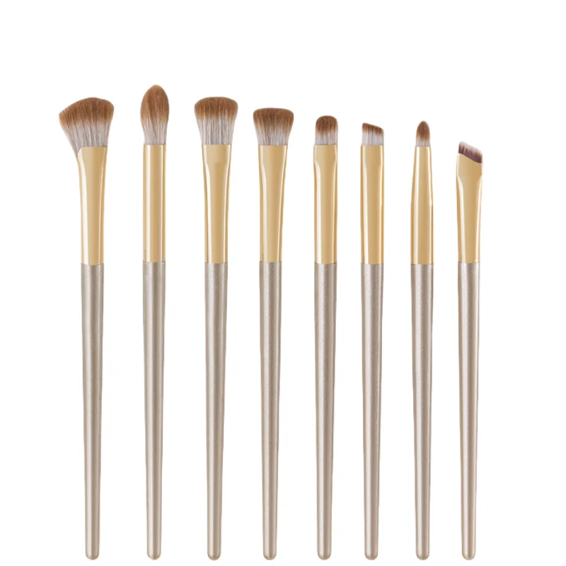 8 pçs/set Champagne-color agradável o toque brilhante em cor metal ferrrle conjunto de pincéis de maquiagem para os olhos