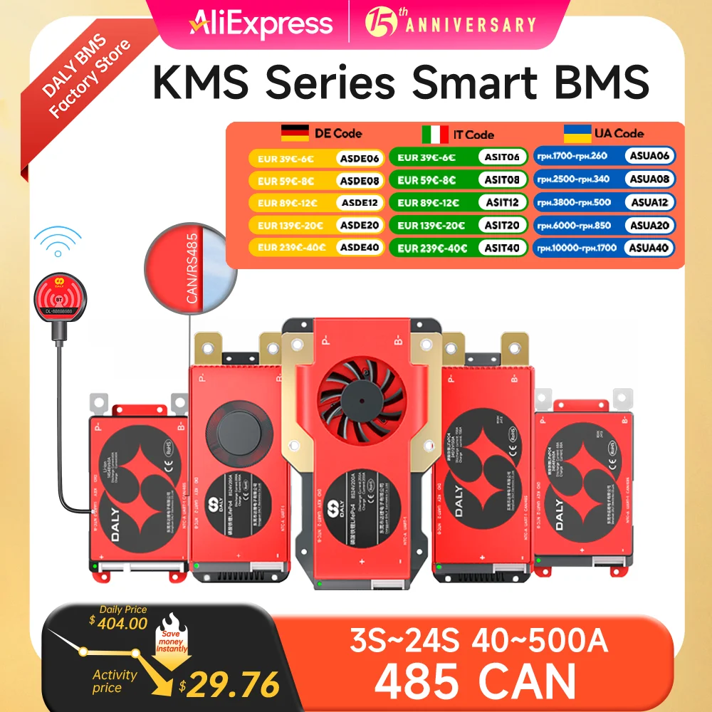 Daly Smart BMS 4S  Lifepo4 8S 16S 40A 60A 100A 150A 200A 300A 400A 500A Bluetooth APP for Inverter Solar RV RS485 CANBUS