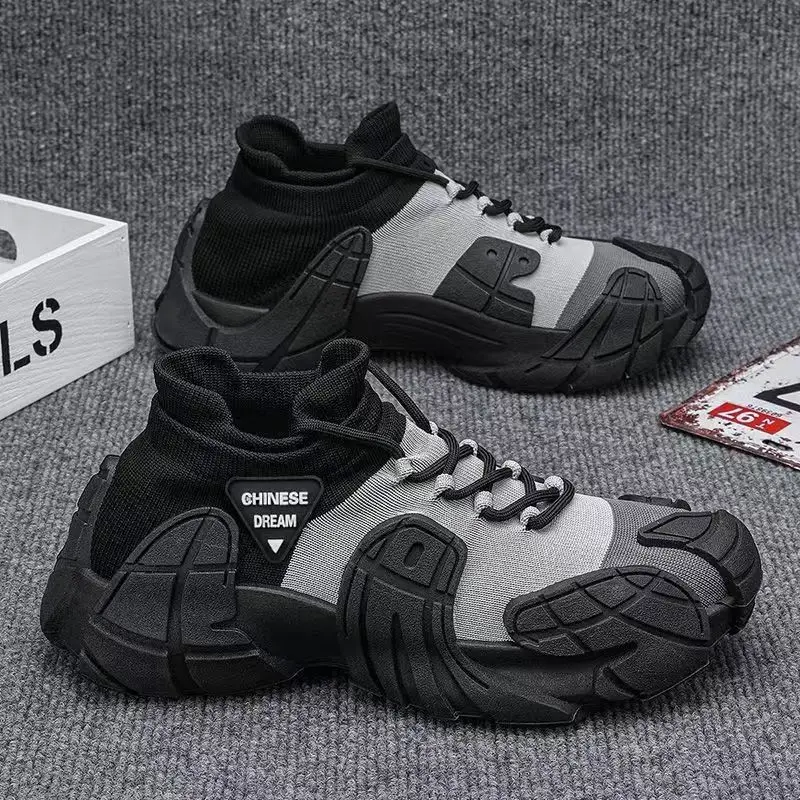 New Thick-soled Lightweight Man Shoes Fei-woven Sock Opening Casual Breathable Teenagers' Fashionable Color-blocked Sports Shoes view 4
