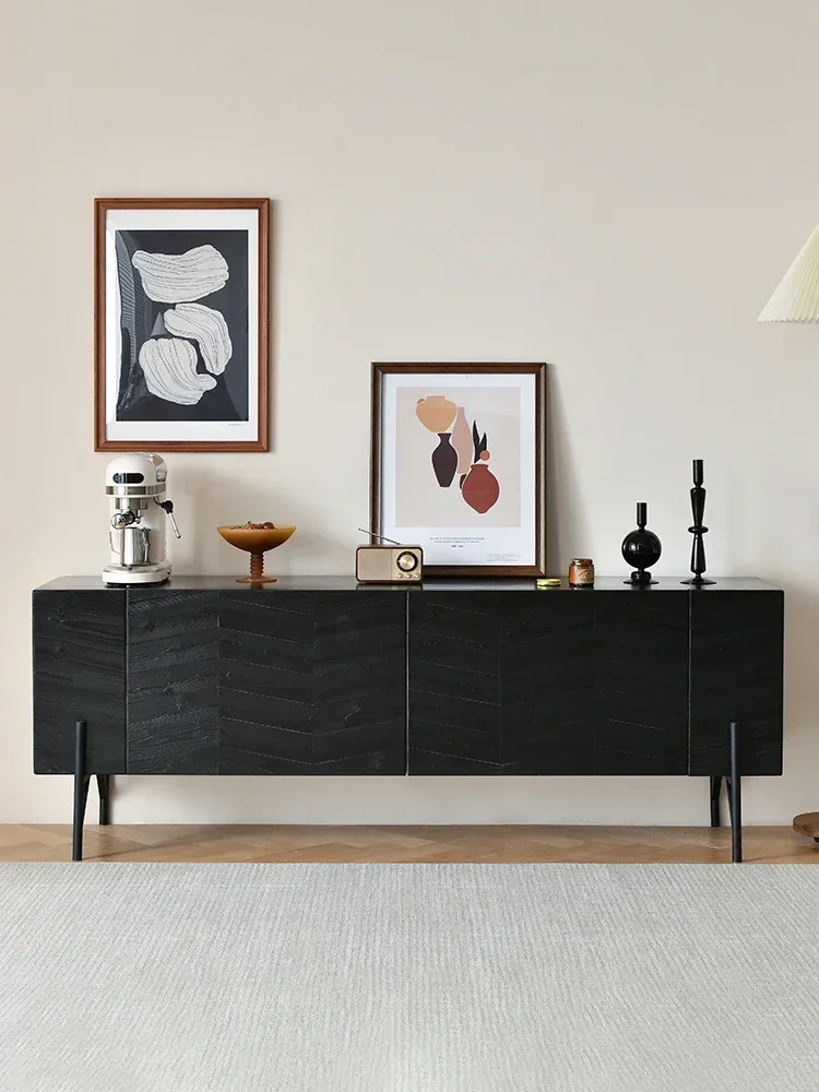 Black TV Cabinet French Retro Fishbone Pattern Locker Nordic Modern