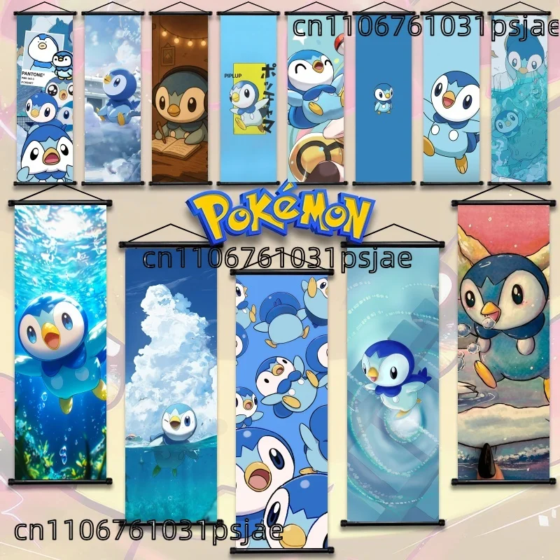 

Pokémon Piplup Art Scroll Hanging Poster, Hi - Qual., Cute Anime Wall Decor, Show Adorable Look for Fans, Vivid Design for Home