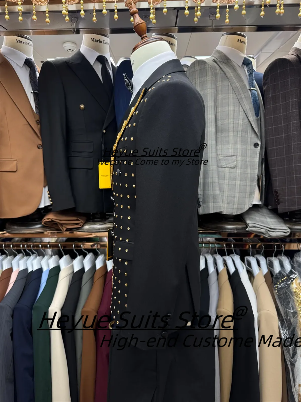 Luxuly Shiny Beading Men Suits Customized Slim Fit Peak Lapel Groom Wedding Tuxedos 2Pieces Sets Male Prom Blazers Costume Homme