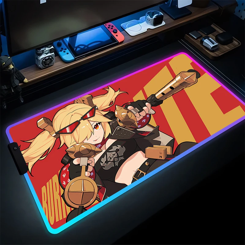 Alas Mouse RGB Zenless Zone Zero Alas Keyboard Gamer Burnice Putih Alas Mouse Meja Karet Tapis Souris Gaming LED PC Anime Mousepad