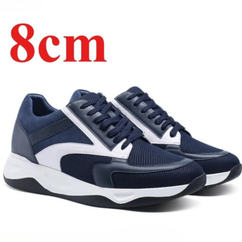 

Comfortable Casual Sneakers Height Increasing Shoes Men's 8cm Elevated Shoes Genuine Leather Breathable Thick Soled Sports Shoes