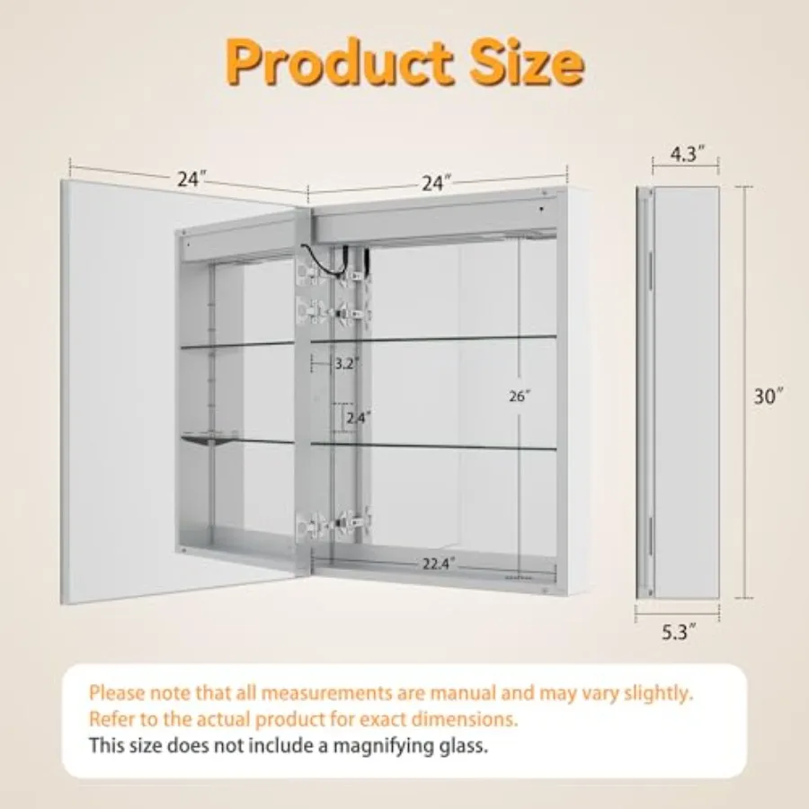 Bathroom aluminum LED medicine cabinet with mirror, silver finish, energy-efficient lighting and sleek modern design