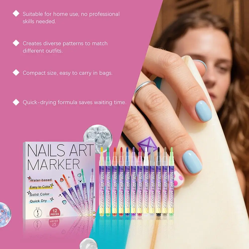 12 لون مسمار الفن أقلام ثلاثية الأبعاد مجموعة أقلام طلاء الأظافر رسم اللوحة نقطة بطانة الاكريليك رسمت مجموعة أقلام لتقوم بها بنفسك مسمار الفن فرش #6