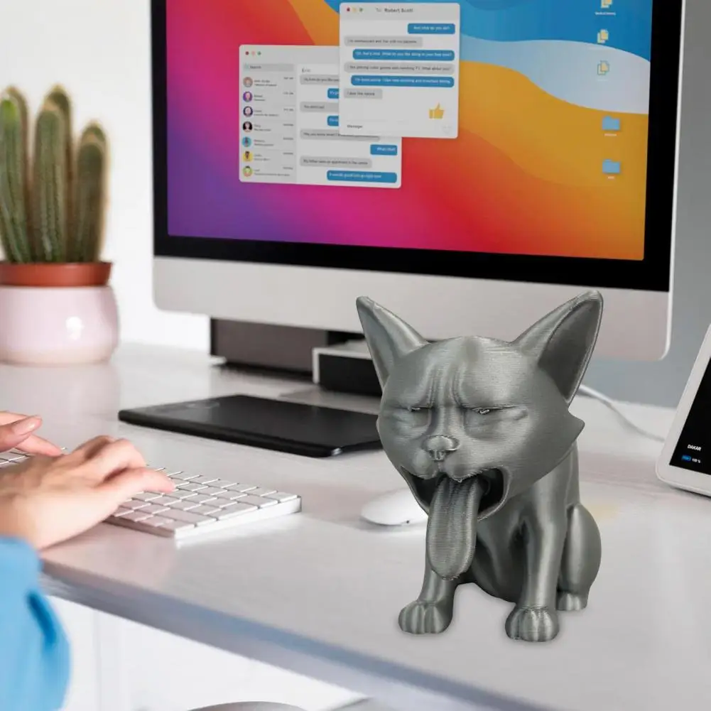 3D Printed Vomit Cat Statue Unique Kitten Figurine Sculpture Cat Ornament for Home Office Decor Quirky Desktop Ornament