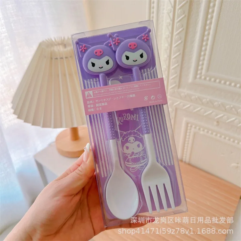 مرحبا كيتي مجموعة أدوات المائدة لطيف أنيمي الكرتون فتاة Kt عنبر المنزل المحمولة شوكة ملعقة نزهة اكسسوارات طالب هدية بالجملة