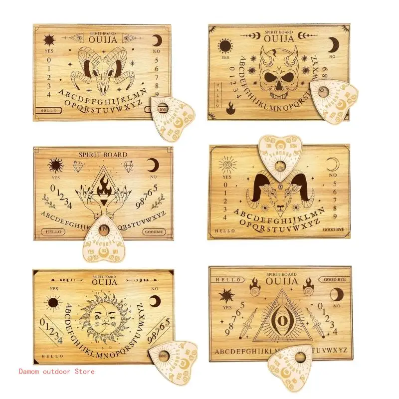 Wooden Talking Board with Planchette Large Spirits Board Halloweens Divinations Board Family Gatherings Game Supply