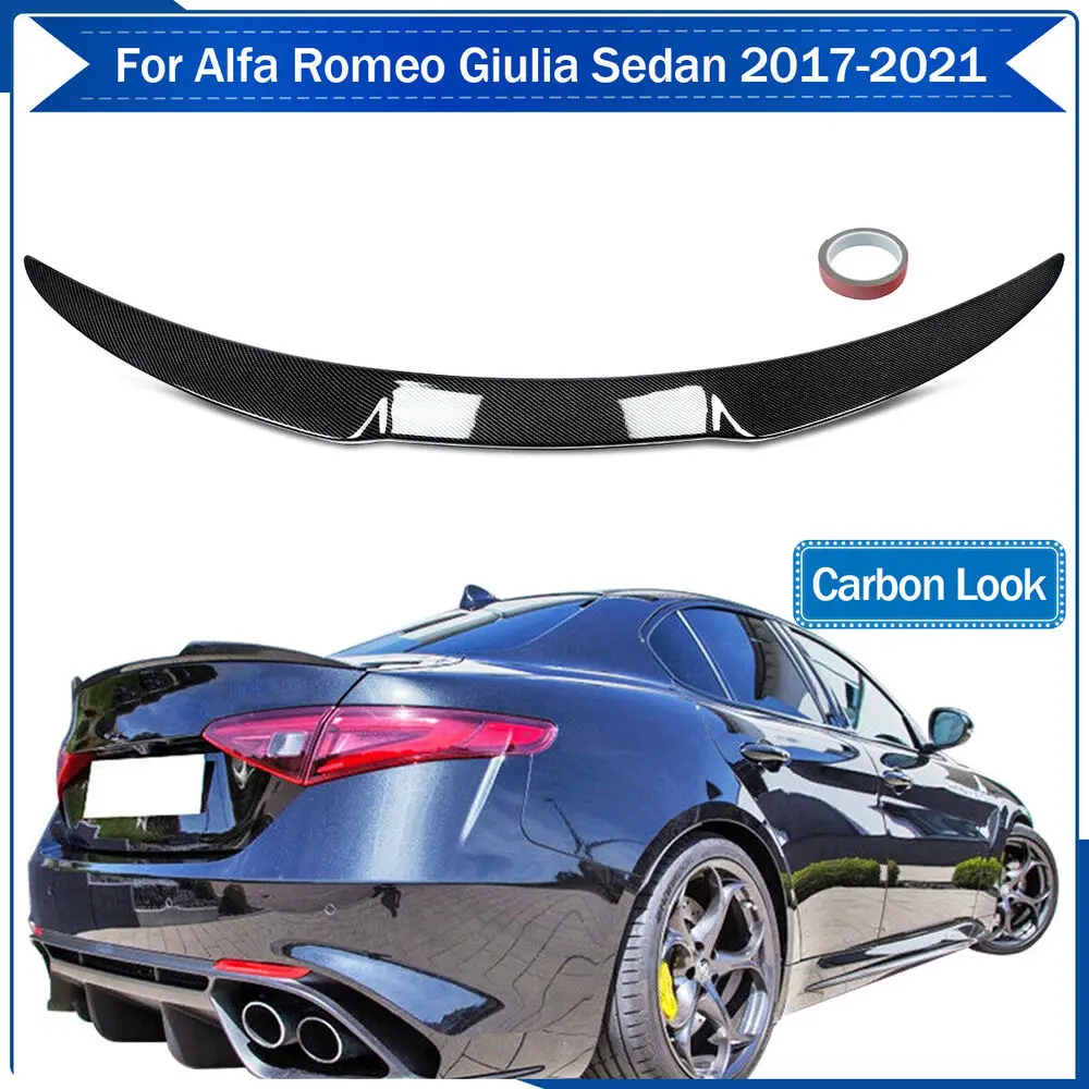 For 2017-2022 Alfa Romeo Giulia Quadrifoglio Vq Style Carbon Look Rear Spoiler Lid  ABS Plastic Decoration Universal Tuning