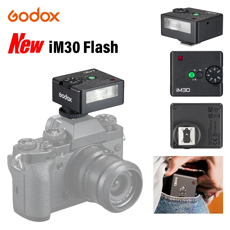 Godox iM30 Camera Flash Portable Flash Light 6500K±200K  7Power Levels 1/64~1/1 for Mirrorless and Film Cameras Outdoor Shooting