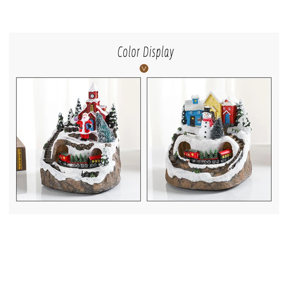 คริสต์มาสบ้านหมู่บ้านชุดหมุนรถไฟจอแสดงผลFigurines LED Light Upดนตรีคริสต์มาสตกแต่งวันหยุดSanta