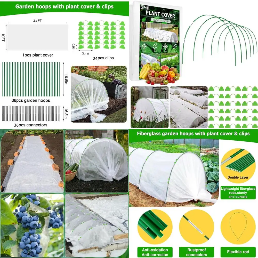 

Winter Garden Hoops Kit - 10x33ft, Frost Protection Cloth for Plants, Outdoor Blanket for Snow and Frost Defense, Greenhouse Tun