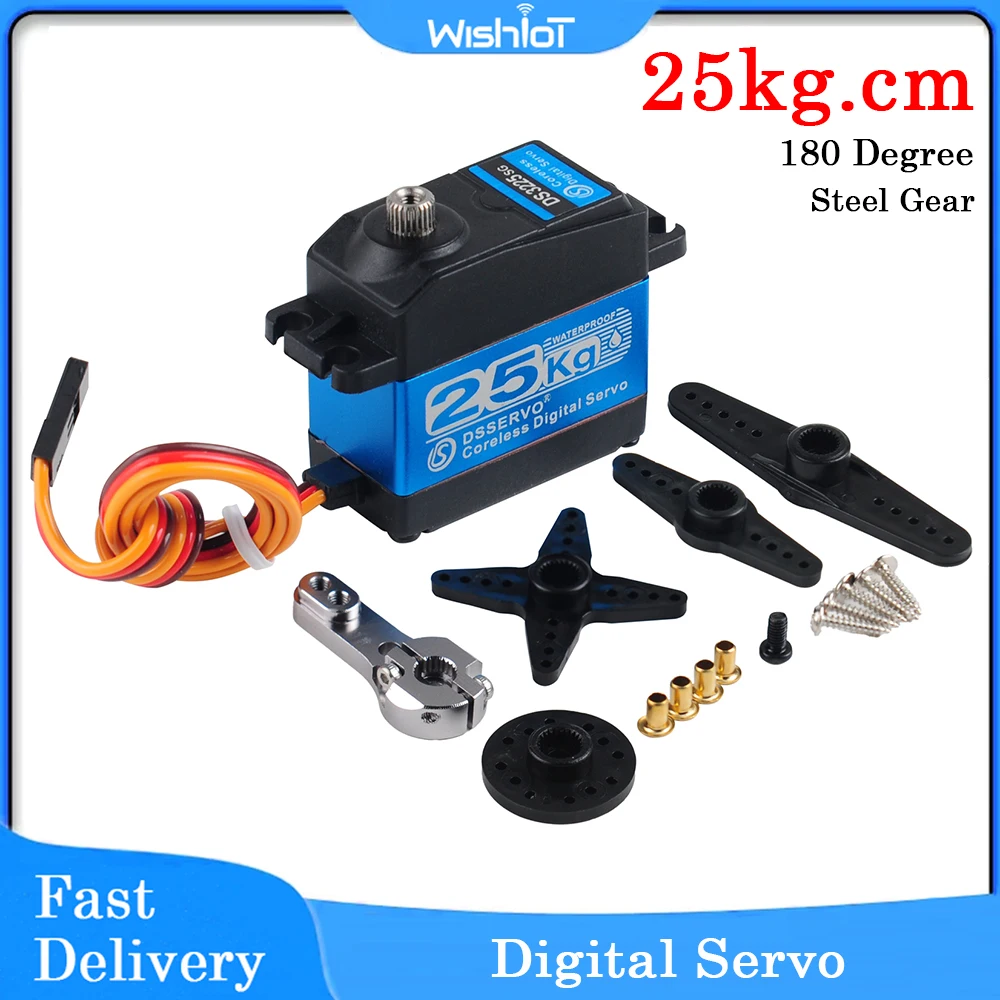 

DS3225 Digital Servo Motor 25KG Waterproof 7.4V with 25T Servo Arm IP67 180/270 Degree Gear Coreless for 1/8 1/10 Scale RC Car